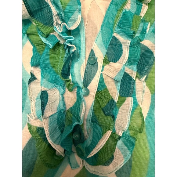 Joy Joy Women's Geometric Wave Ruffle V Neck Sleeveless Tunic Top XS - Picture 5 of 7